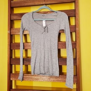 NWT LAmade Long Sleeve Grey Ribbed Knit Tee, Sz S